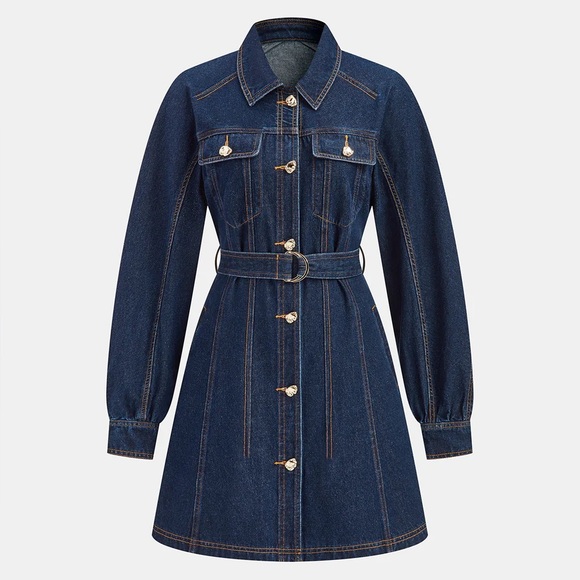Commense Dresses & Skirts - Commense Belted Denim Shirt Dress NWT